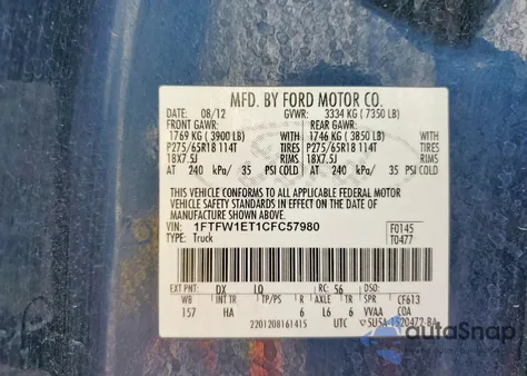 2012 Ford F150 Supercrew z USA, uszkodzony, nr VIN 1FTFW1ET1CFC57980